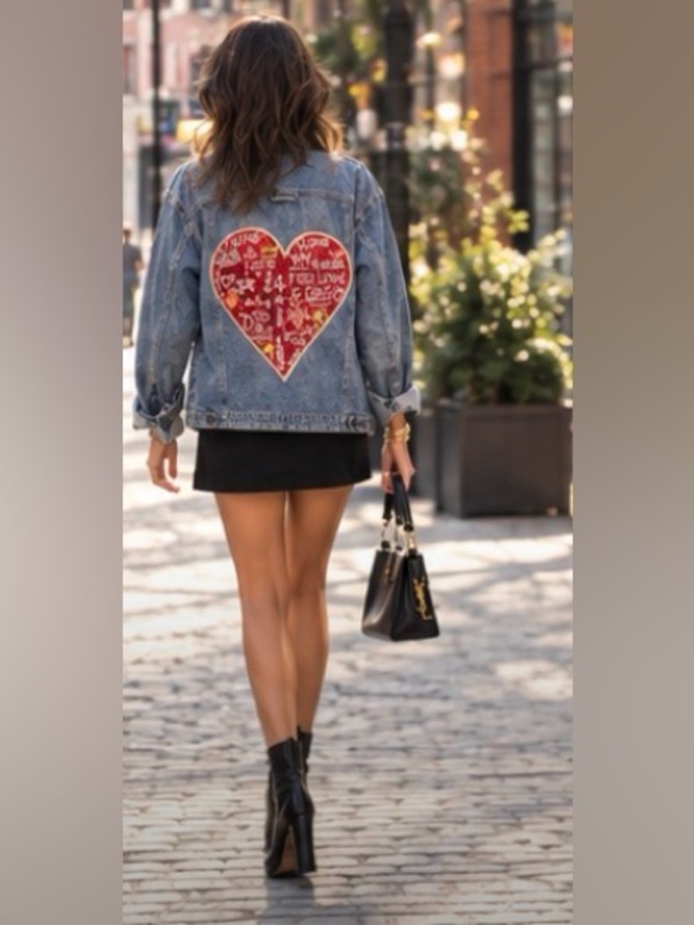 NWT Trucker ❤️ Sequin Heart Handmade One of a Kind Jean Jacket Petite